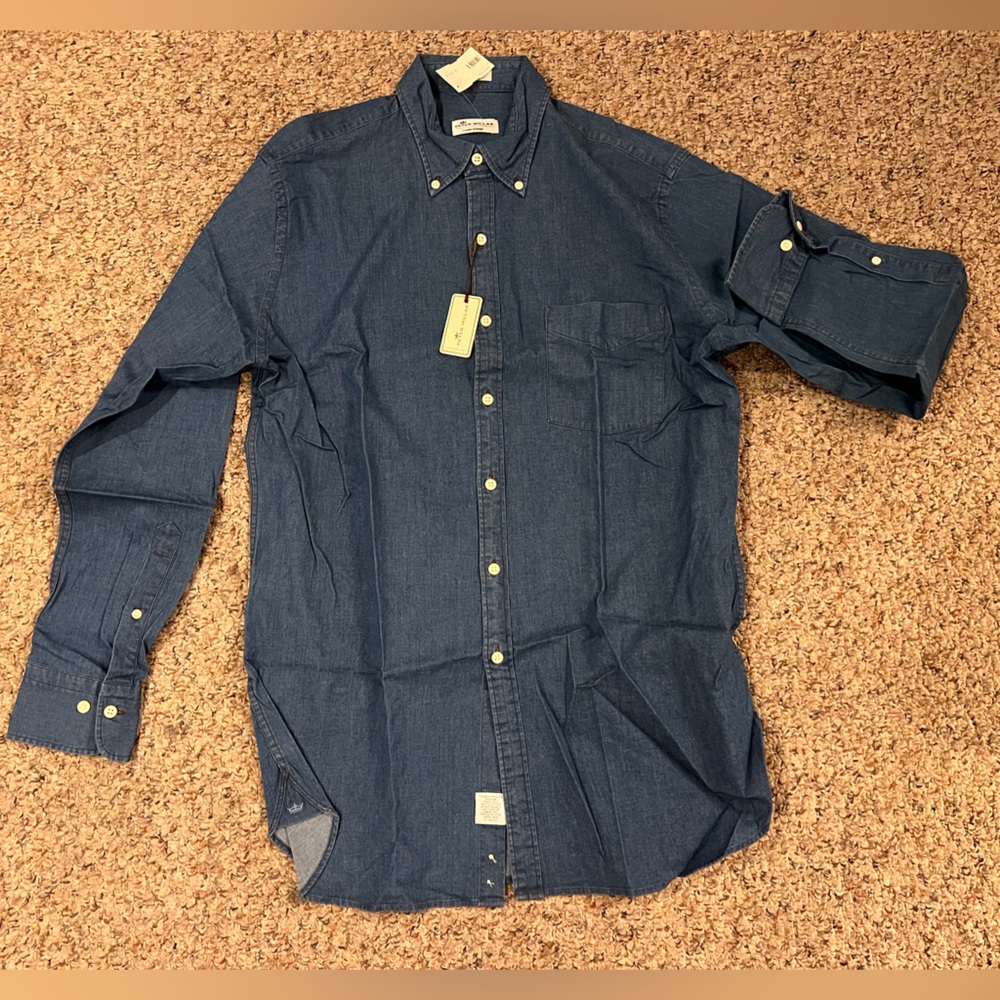 NWT Peter Millar Men's Crown Vintage Chambray Button Up Shirt